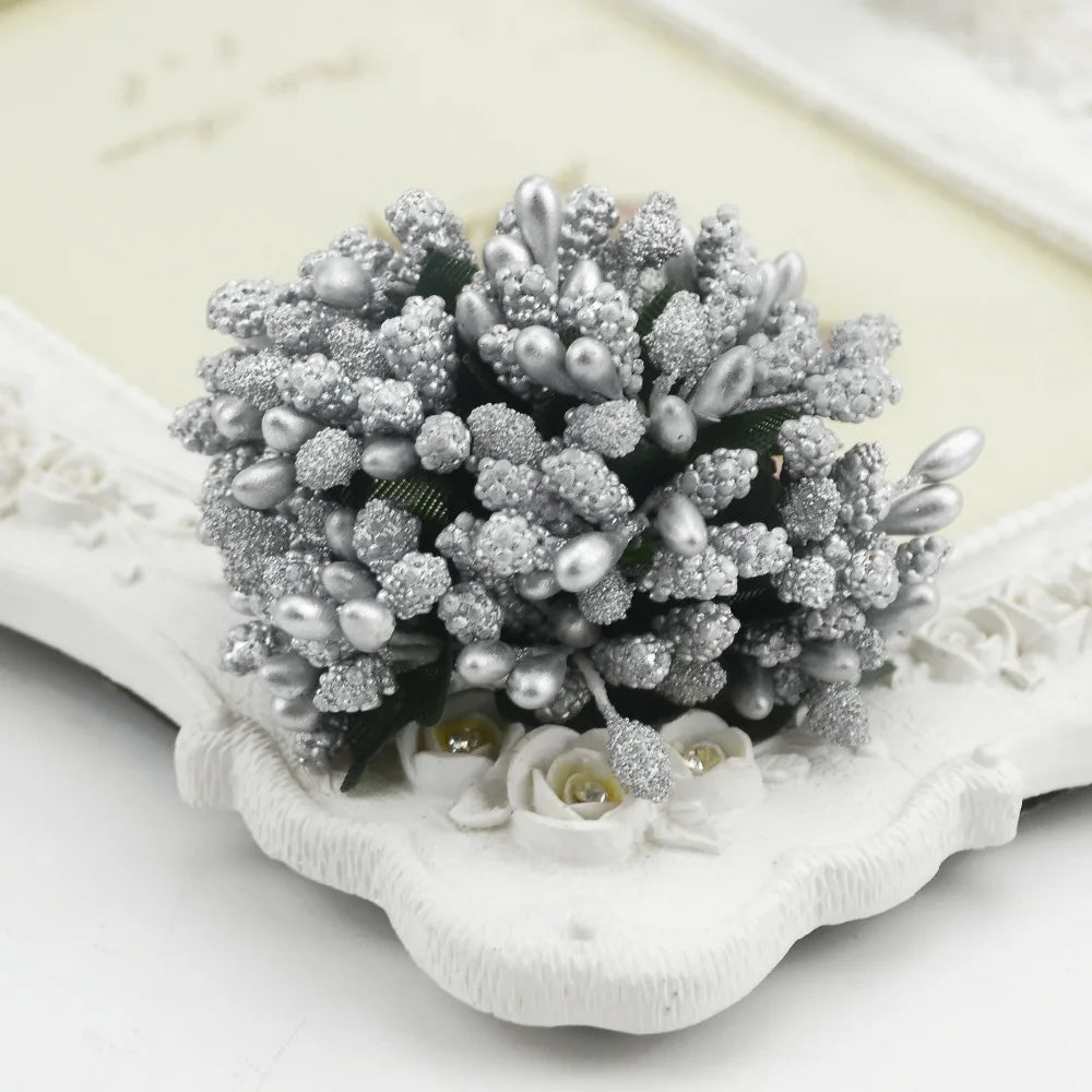 12 stk Mini Bud Stamens Family Garden Handmade Artificial Bouquet Wedding God Christmas Decoration Diy Pearl Craft Fake Flowers