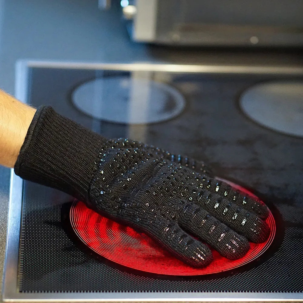 1/2pcs BBQ Handsker 300-500centigrade Ekstrem varmebestandig Aramid Safety Gloves Grill BBQ Loinging Botton til køkkenbageværktøjer