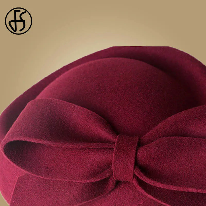 Fs Frauen Kirche Faszinatoren Hüte schwarze Vintage Wollhochzeit Pillbox Tee Party Hut Fedora Feedora Red for Ladies Derby Hut