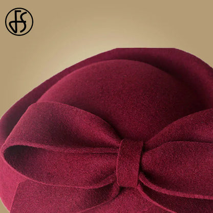 Fs Frauen Kirche Faszinatoren Hüte schwarze Vintage Wollhochzeit Pillbox Tee Party Hut Fedora Feedora Red for Ladies Derby Hut