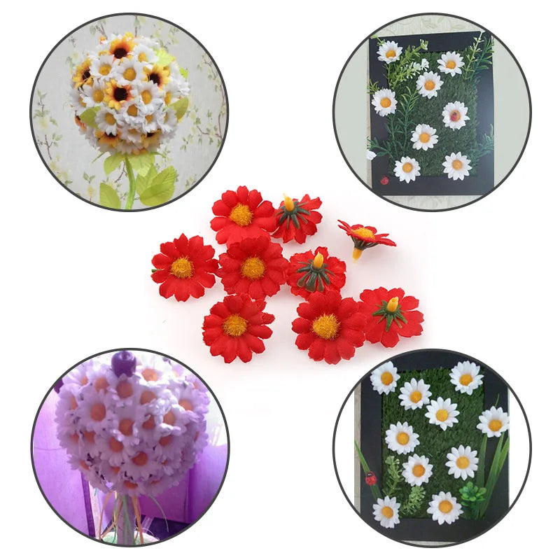 100pc/Los 2,5 cm Mini Daisy Dekorative Blume künstliche Seidenblumen Party Hochzeitsdekoration Wohnkultur (ohne Stamm) Billiger