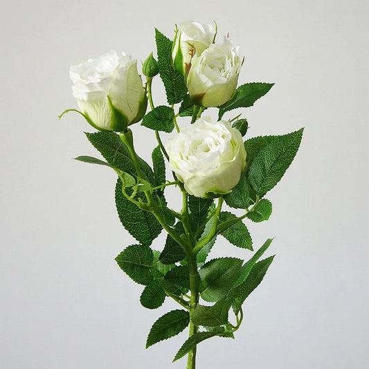 4 cabezas Flores artificiales Decoración de boda de vástago largo Rosas Flores falsas Ramas de plástico con las hojas de la casa Decoración del hotel