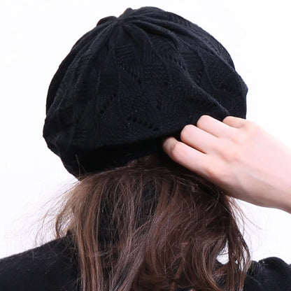Geebro Women's Plain Color Knit Beret Hat Ladies French Artist Beanie Beret Hat