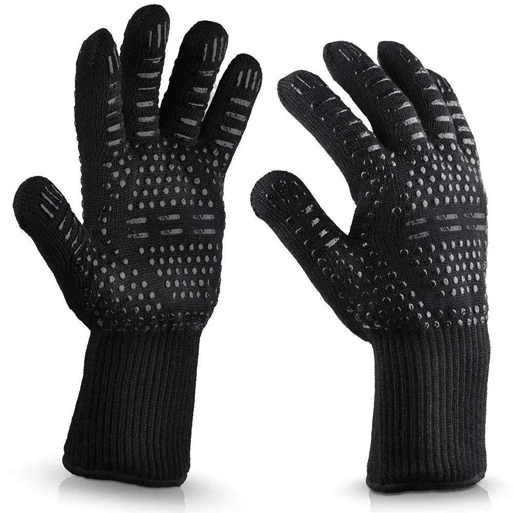 1/2pcs BBQ Handsker 300-500centigrade Ekstrem varmebestandig Aramid Safety Gloves Grill BBQ Loinging Botton til køkkenbageværktøjer