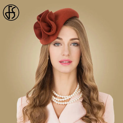 FS Ladies Wolle Faszinator Hüte für Hochzeit Frauen elegante Tea Party formelle Vintage Pillbox Hatfelt Flower Fedoras Chapeau Femme