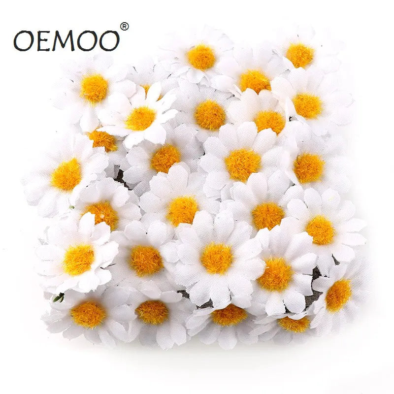 100 pk/perceel 2,5 cm Mini Daisy Decoratieve bloem kunstmatige zijden bloemen feest bruiloft decoratie thuis decor (zonder stengel) goedkoper
