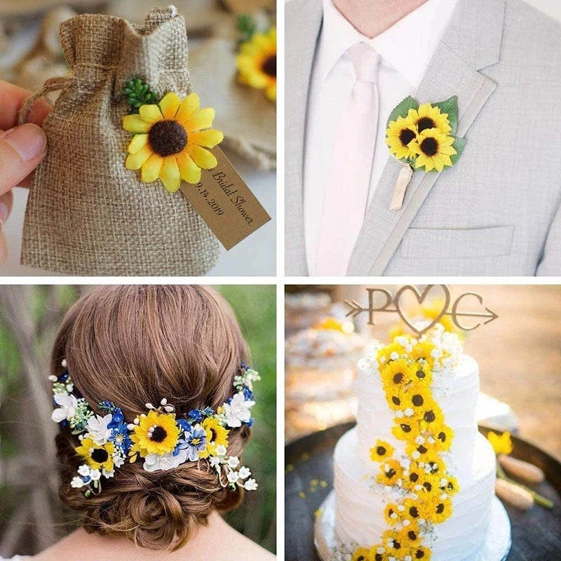 50/100 stk 4,5 cm Mini Artificial Flower Silk Sunflower Head Diy Wreath Scrapbooking Gjafakassi gulur gervi Daisy höfuð