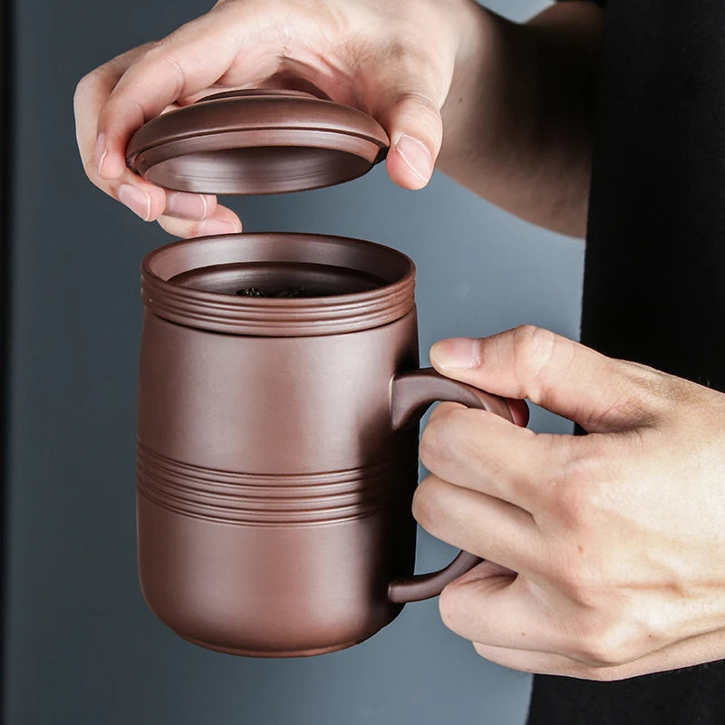 Yixing-Raw Ore Purple Sand Cup with Cover Filter Liner, Health Tea Cup, Pure Handmade Tea Cup, Office Cup, Kungfu Tea Set