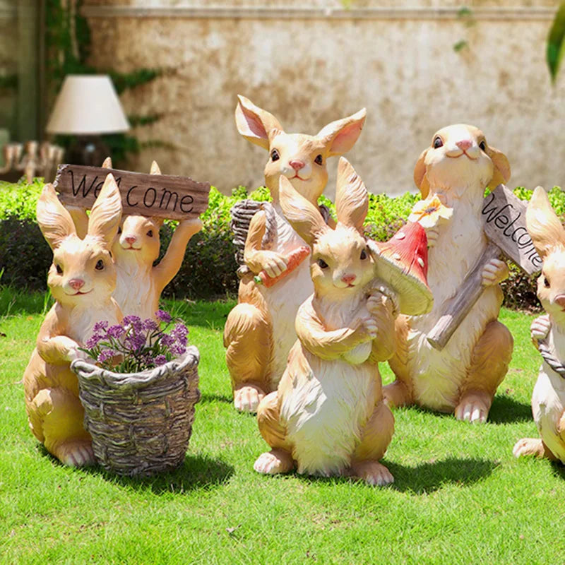Gartendekoration Outdoor Cartoon Kaninchen Skulptur Landschaft FRP Statue Landschaft große Simulation Tier Figuren Urlaubsgeschenk