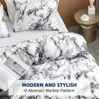 Soveromssengetøy (2/3 stykke sett) hvitt marmor mønster trykt dynedeksel og putetrekk, dynedeksel og putetrekk (ingen ark)