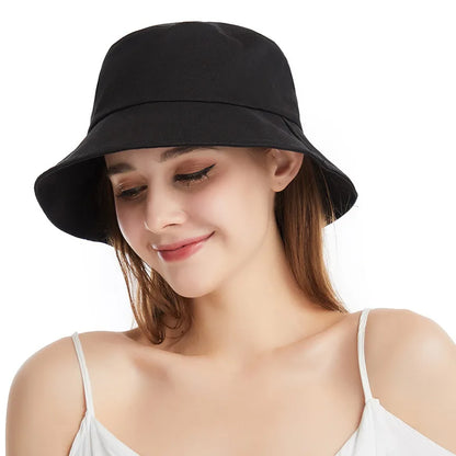 2021 Neue Sommer Heiße einfache Frauenhut Hochwertiges Baumwoll große Rand Eimer Eimer Cap Cap Elegante Damen Outdoor Travel Sun Hut