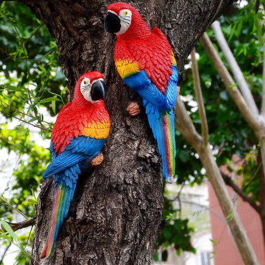 Żywiczna papuga posąg montowany na ścianie DIY Outdoor Ogring Garden Tree Decoration Rzeźba Zwierzęta do domowego Ogrodu Ozdob