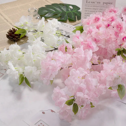 Kunstig kirsebærblomst lyserød hvidt kirsebærtræ silke blomsterfjeder kirsebær DIY bonsai bue bryllup rekvisitter boligindretning