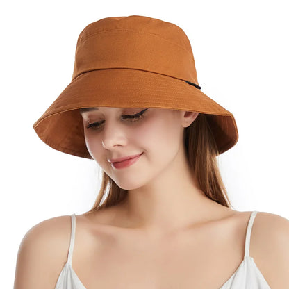 2021 New Summer Hot Simple Women‘s Hat High Quality Cotton Large Brim Bucket Cap Elegant Ladies Outdoor Travel Sun Hat