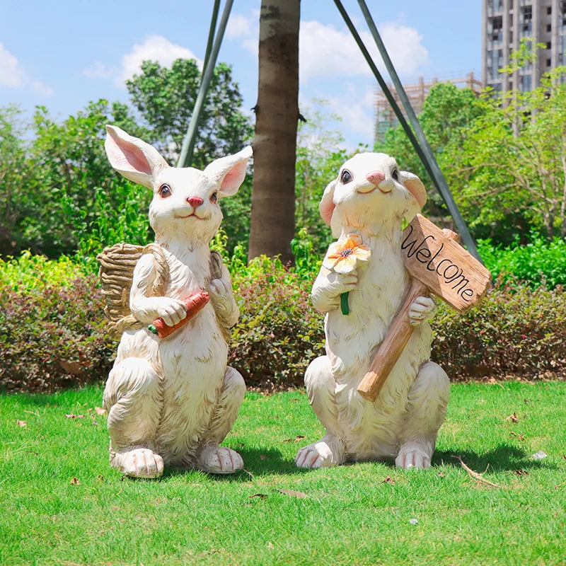 Decoración de jardín al aire libre dibujos animados de conejo paisaje estatua de frp paisajismo gran simulación figuras animales regalo de vacaciones