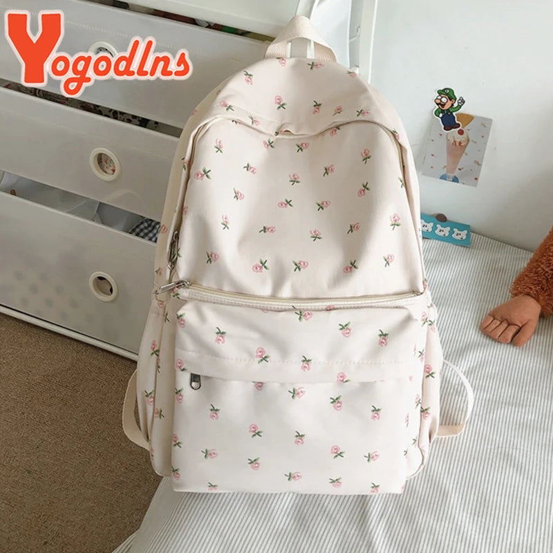 Iogodlns moda mochila floral para mulheres impermeáveis ​​nylon rucksack adolescente adolescente de grande capacidade para estudantes bolsa de viagem bolsa de viagem