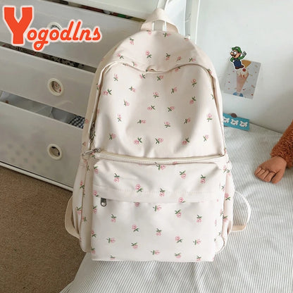 Yogodlns módní květinový batoh pro ženy Vodotěsný nylonový batoh teenager Velká kapacita studentská školní taška cestovní taška