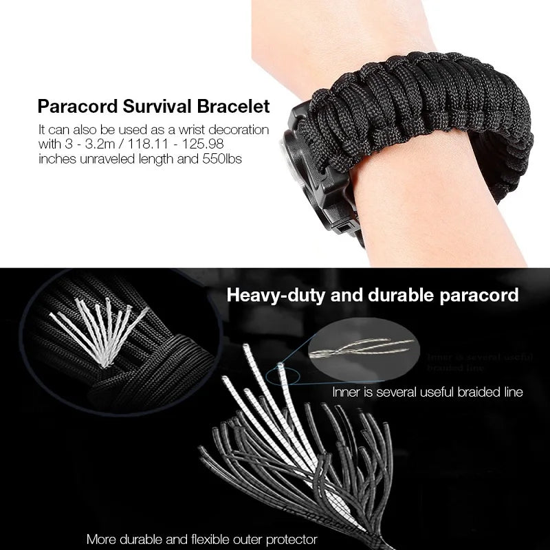Multi-functional Paracord bracelet Braided  Survival Bracelet Outdoor Scraper Whistle buckle tools 550Ibs paracord for Outdoor
