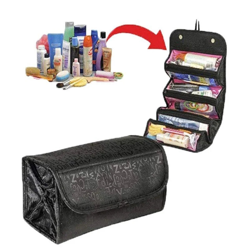 4-rétegű Roll-up kozmetikai smink tasak nagy kapacitású utazási tároló táska összecsukható piperesést függő horoggal