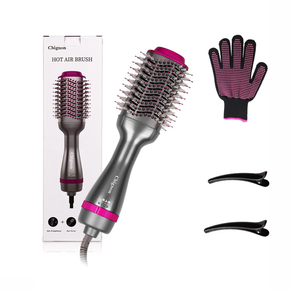 Oppgrader 3 i 1 hårføner Volumizer Hot Air Hair Styling Brush Professional Blow Dryer Comb Curling Iron Hair Rettetherre Brush