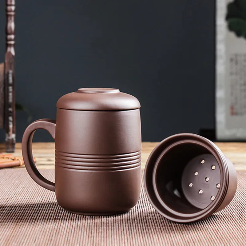 Yixing-Raw Ore Purple Sand Cup with Cover Filter Liner, Health Tea Cup, Pure Handmade Tea Cup, Office Cup, Kungfu Tea Set