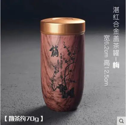 Portable Ceramic Tea Can, Purple Sand Tea Caddy Imitation Wood Grain, Medium Pu'er Tea Box, Mini Travel Storage, Sealed Cans