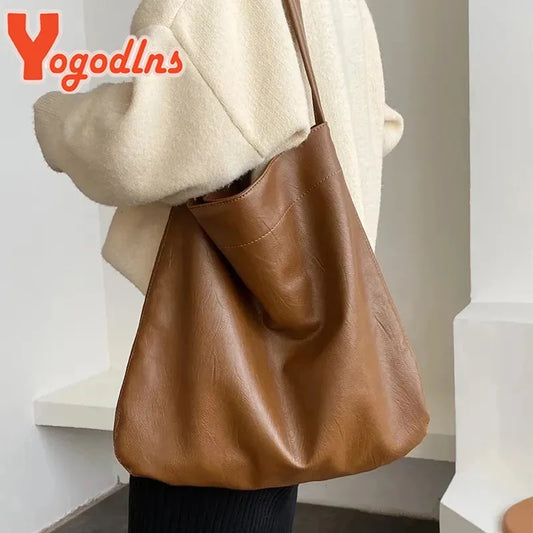 Yogodlns vintage dames draagtas grote capaciteit schoudertas zachte pu lederen handtas en portemonnee ontwerper lady oksel tas tas zakt