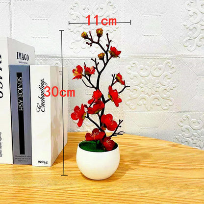 1pcs Bonsai Silk Flowers Plum Artificial Potted Plants Blossoms Simulation Winter Plum Branch Vases Wedding Home Room Decorate