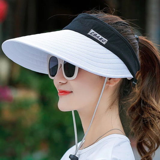 2021 Simple Women Summer Sun Visor Wide Brim Hat Beach Hat Justerbar UV -beskyttelse Kvinne Cap Packable