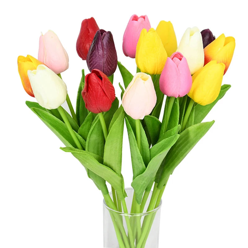 10pcs Tulip Fleur artificielle Real Touch Bouquet artificiel pe fausse fleur pour la décoration de mariage Fleurs de jardin DÉCOR