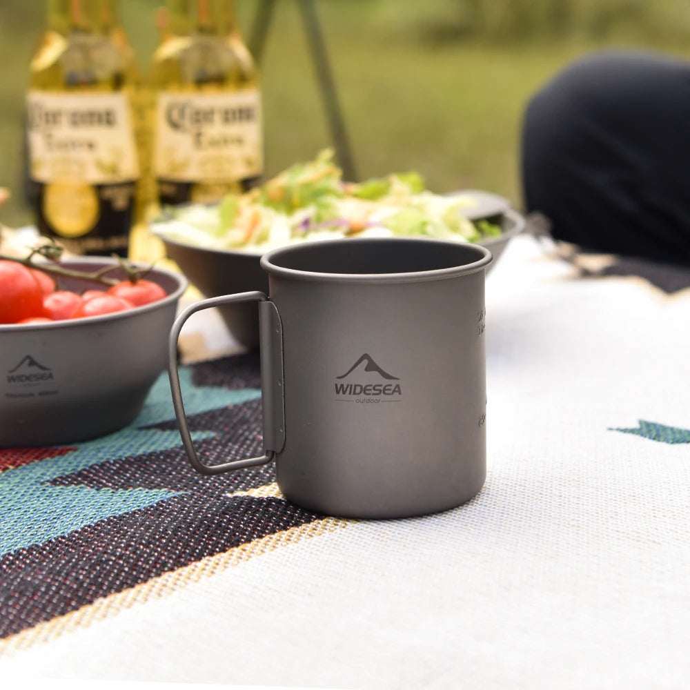Cană de camping wideseu Cupa titanului de masă turistice ustensile de picnic echipamente de bucătărie în aer liber set de gătit pentru gătit