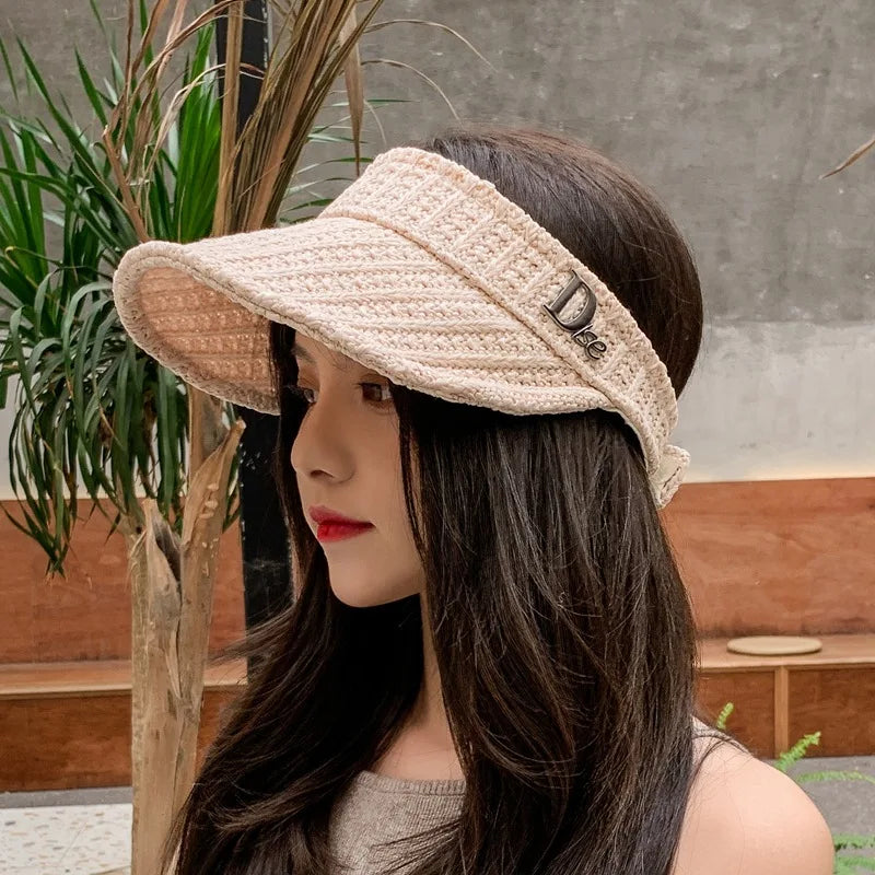 Einföld sumar tískukonur VISORS SOLID lit Raffia Straw Hat Lady Delicacy Beach Travel Sunscreen Soft Starw Cap