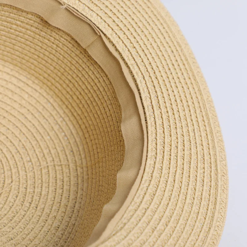 2021 Hot Sell Spring Summer Beach Sand Parent-Child Sun Fedora Straw Hat Women Flat Top Straw Fedora Hat Sunshade Caps