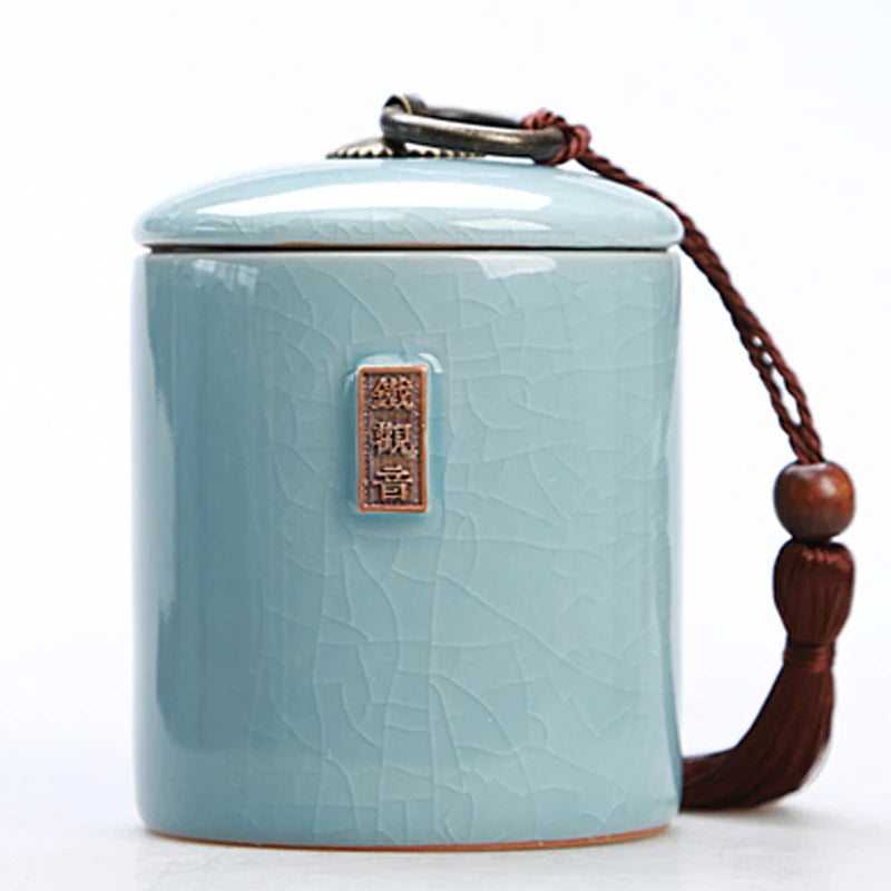Household Tea Box Ceramic Pot Storage Sealed Pot Coffee Storage Pot Living Room Coffee Table Decoration Kitchen Grain Dispenser