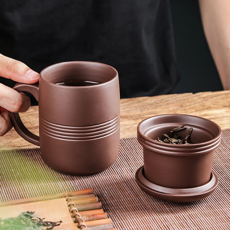 Yixing-Raw Ore Purple Sand Cup with Cover Filter Liner, Health Tea Cup, Pure Handmade Tea Cup, Office Cup, Kungfu Tea Set