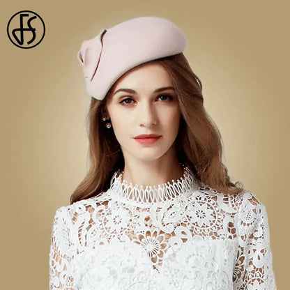 FS White Wool Fascinator Hat for Women Felt Pink Pillbox Hats Black Ladies Fashion Wedding Derby Fedora Chapeau