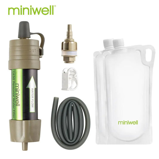Miniwell L630 ערכת הישרדות מסננת מים חיצונית ניידת עם תיק לקמפינג, טיולים רגליים ונסיעות