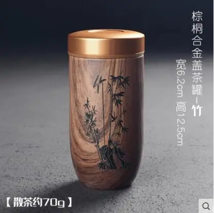 Portable Ceramic Tea Can, Purple Sand Tea Caddy Imitation Wood Grain, Medium Pu'er Tea Box, Mini Travel Storage, Sealed Cans