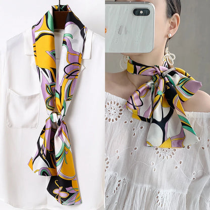 Valg lange små kvinder silke tørklæde slips dekoreret professionel halsdækning multifunktionelle tin fjeder rejse damer halschiefs