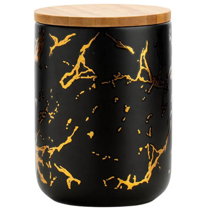 Gold-plated Marbling Sealed Ceramic Storage Jar With Bamboo Lid  Spices Tank Container Kitchen Food Bottle Coffee Tea Caddy