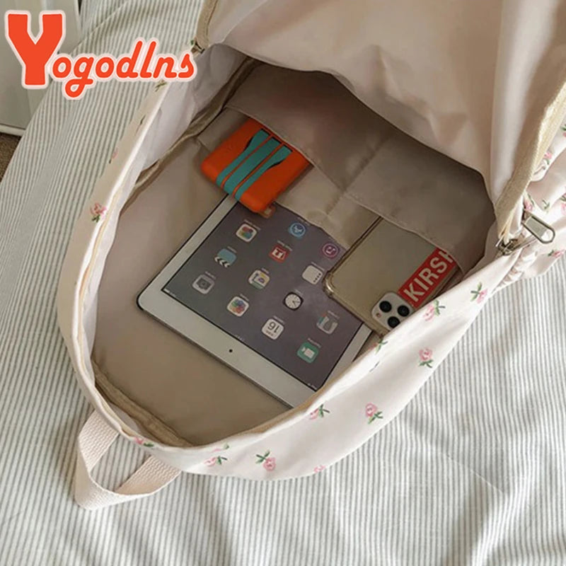 Yogodlns Mode Floral Rucksack für Frauen wasserdichte Nylon Rucksack Teenager große Kapazität Schultasche für Studentenschule Reisetasche