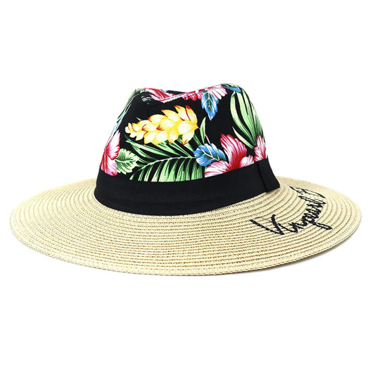 Új nyári divat -illesztés nyomtatott hímzés szalma kalapok tengerparti homok szabadtéri utazási napsütéses szalma fedora sapkák