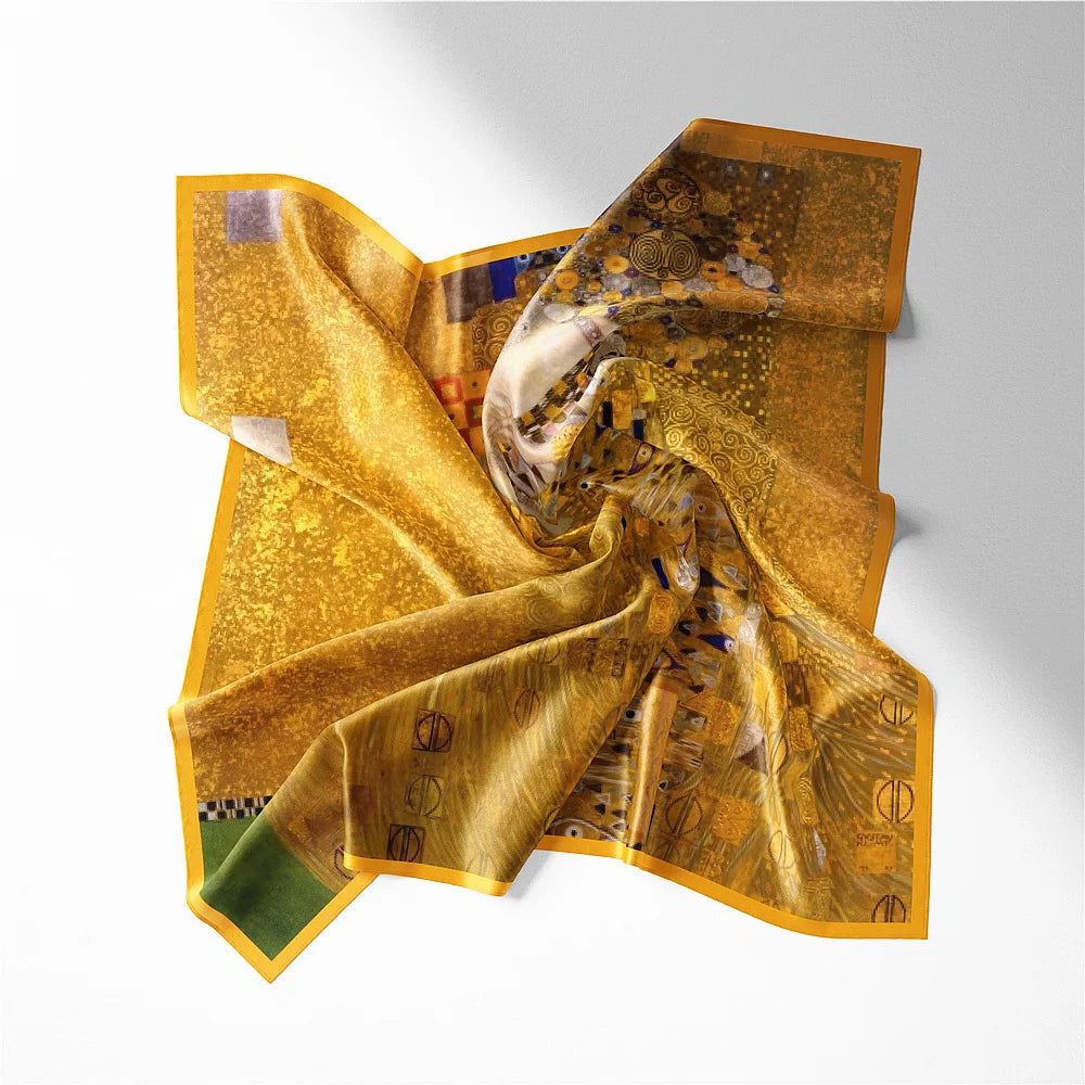 53 cm Klimt olajfestés Madame Adele 100% selyem sál nők négyzet alakú sálak kendők foulard bandana hajkendő