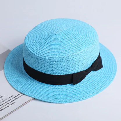 2021 Hot verkopen Spring Summer Beach Sand ouder-kind Sun Fedora Straw hoed vrouwen platte top stro fedora hoed zonneschoenen caps