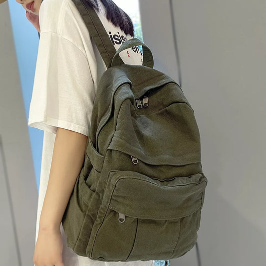 Girl Fabric School Bag New Fashion College Student Vintage Women Backpack Streng