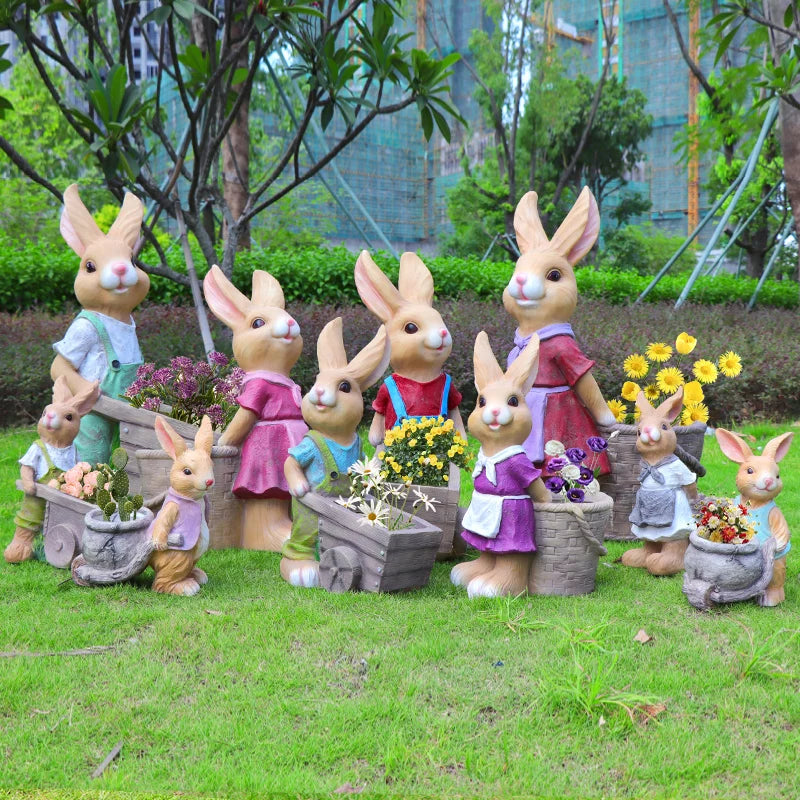 Garden Decoration Outdoor Cartoon Rabbit Sculpture Landscape FRP Statue Landscape Large Simulation Animal Figurines Holiday Gift