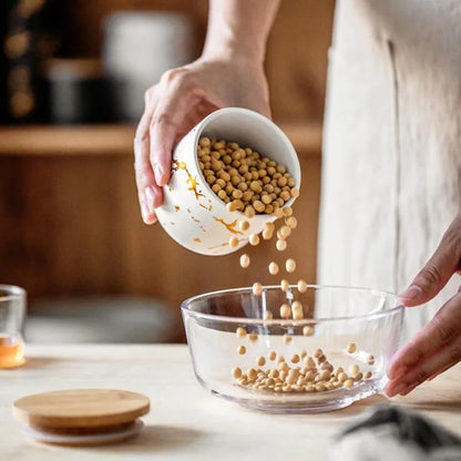 Gold-plated Marbling Sealed Ceramic Storage Jar With Bamboo Lid  Spices Tank Container Kitchen Food Bottle Coffee Tea Caddy