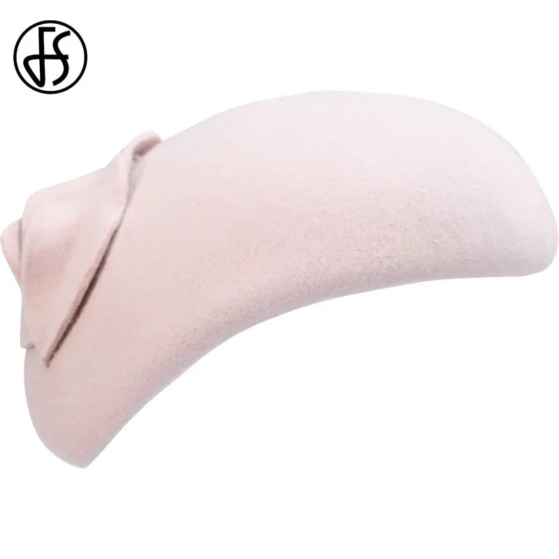 FS White Wool Fascinator Hat for Women Felt Pink Pillbox Hats Black Ladies Fashion Wedding Derby Fedora Chapeau