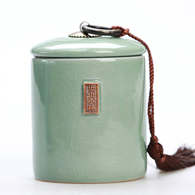 Household Tea Box Ceramic Pot Storage Sealed Pot Coffee Storage Pot Living Room Coffee Table Decoration Kitchen Grain Dispenser