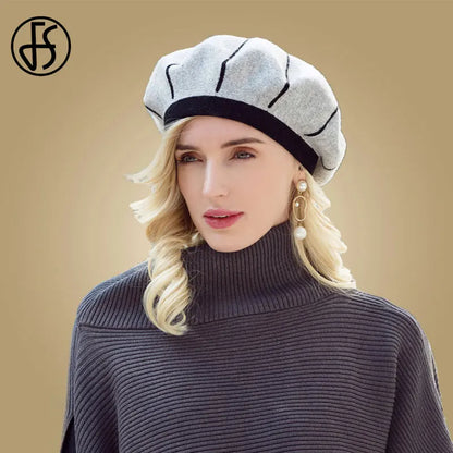FS nők Berett az őszi téli fehér francia művész kalap vintage lányok festő kalapok Beret femme női meleg sapka 2023